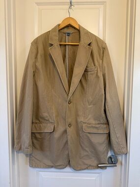 Breakwater Men's Cotton Blazer Jacket Two Button Beige Twill Size Large preppy
